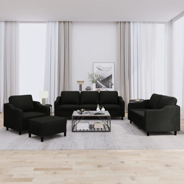 4 Piece Sofa Set with Cushions Black Fabric