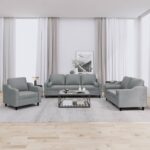 3 Piece Sofa Set with Pillows Light Grey Fabric