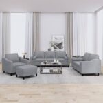 4 Piece Sofa Set with Pillows Light Grey Fabric