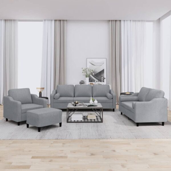 4 Piece Sofa Set with Pillows Light Grey Fabric