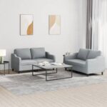 2 Piece Sofa Set with Cushions Light Grey Fabric