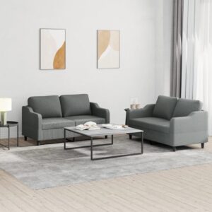 2 Piece Sofa Set with Cushions Dark Grey Fabric