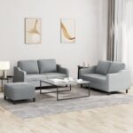 3 Piece Sofa Set with Cushions Light Grey Fabric