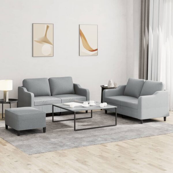 3 Piece Sofa Set with Cushions Light Grey Fabric