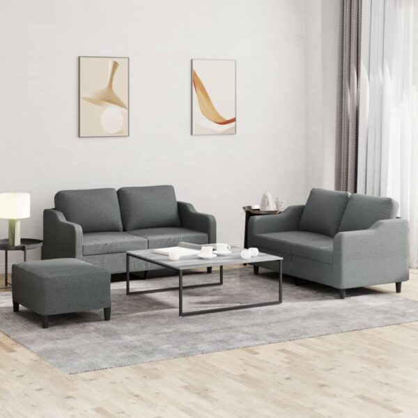 3 Piece Sofa Set with Cushions Dark Grey Fabric