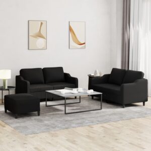 3 Piece Sofa Set with Cushions Black Fabric