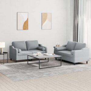 2 Piece Sofa Set with Pillows Light Grey Fabric