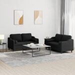 2 Piece Sofa Set with Pillows Black Fabric