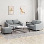 3 Piece Sofa Set with Pillows Light Grey Fabric