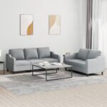 2 Piece Sofa Set with Cushions Light Grey Fabric