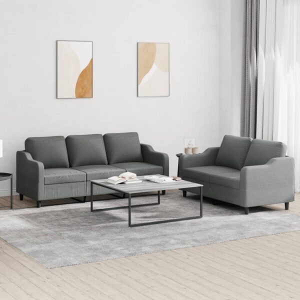 2 Piece Sofa Set with Cushions Dark Grey Fabric