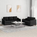 2 Piece Sofa Set with Cushions Black Fabric