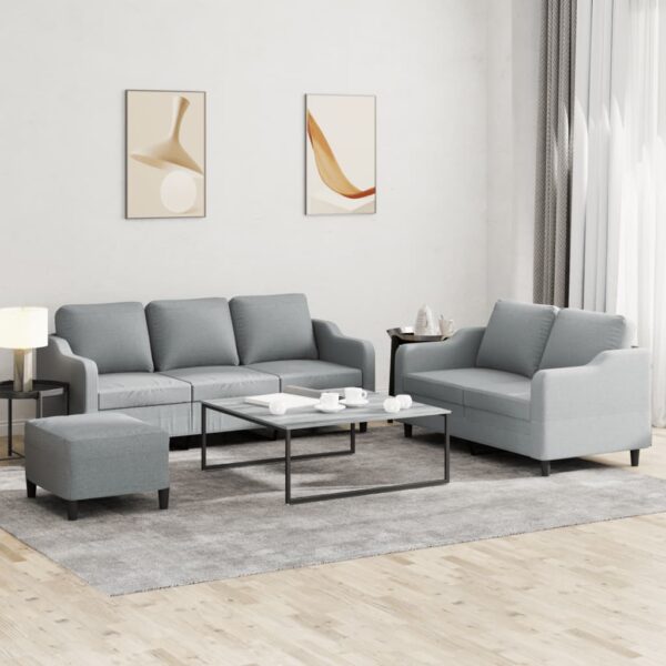 3 Piece Sofa Set with Cushions Light Grey Fabric