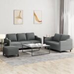 3 Piece Sofa Set with Cushions Dark Grey Fabric