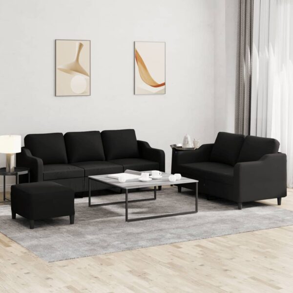 3 Piece Sofa Set with Cushions Black Fabric