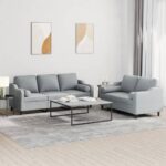 2 Piece Sofa Set with Pillows Light Grey Fabric