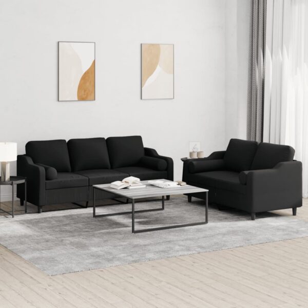 2 Piece Sofa Set with Pillows Black Fabric