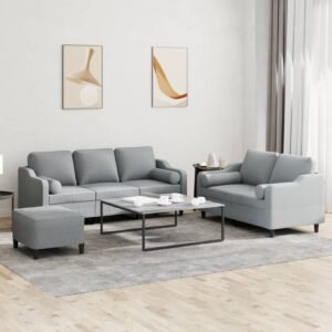 3 Piece Sofa Set with Pillows Light Grey Fabric