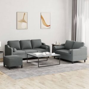 3 Piece Sofa Set with Pillows Dark Grey Fabric