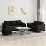 3 Piece Sofa Set with Pillows Black Fabric