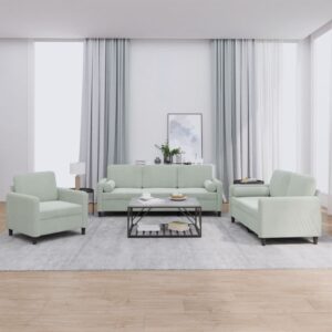 3 Piece Sofa Set with Pillows Light Grey Velvet