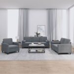 3 Piece Sofa Set with Pillows Dark Grey Velvet