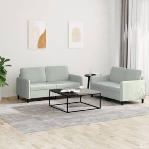 2 Piece Sofa Set Light Grey Velvet