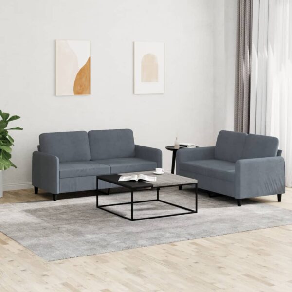 2 Piece Sofa Set Dark Grey Velvet