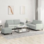 3 Piece Sofa Set Light Grey Velvet