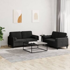 2 Piece Sofa Set with Pillows Black Velvet