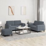 3 Piece Sofa Set with Pillows Dark Grey Velvet