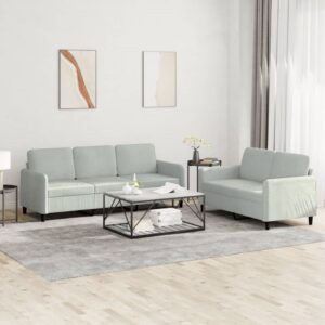 2 Piece Sofa Set Light Grey Velvet