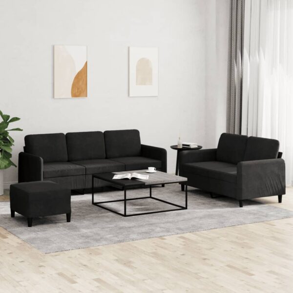 3 Piece Sofa Set Black Velvet