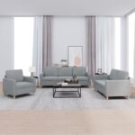 3 Piece Sofa Set with Cushions Light Grey Fabric