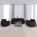 3 Piece Sofa Set with Cushions Black Fabric