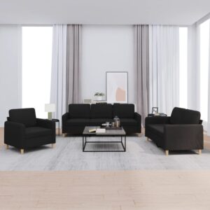 3 Piece Sofa Set with Cushions Black Fabric