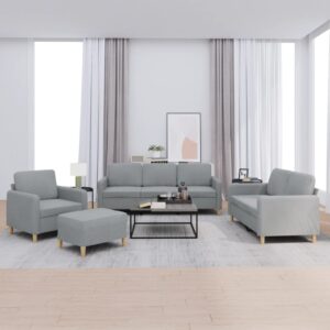 4 Piece Sofa Set with Cushions Light Grey Fabric