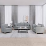 3 Piece Sofa Set with Pillows Light Grey Fabric