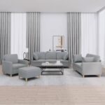 4 Piece Sofa Set with Pillows Light Grey Fabric