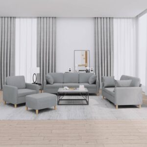 4 Piece Sofa Set with Pillows Light Grey Fabric