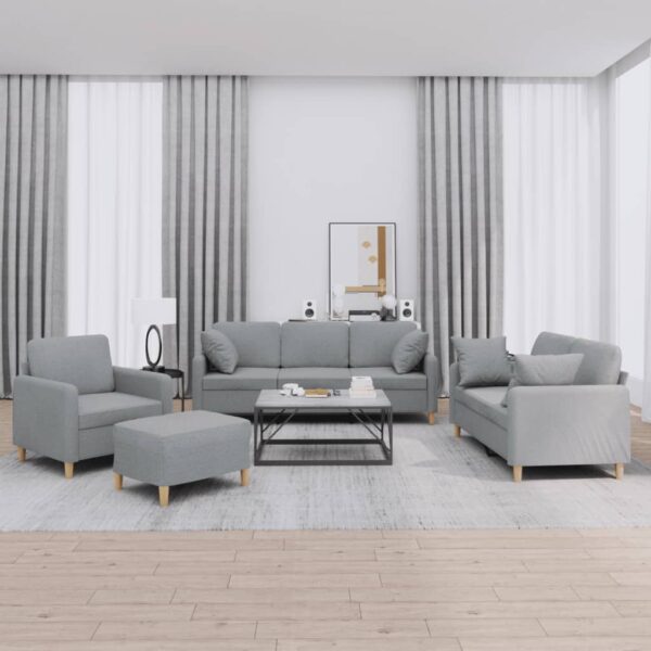 4 Piece Sofa Set with Pillows Light Grey Fabric