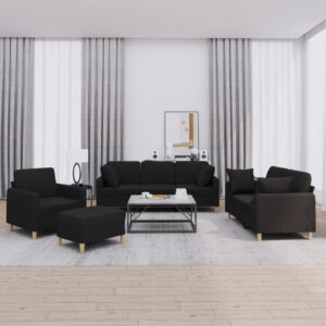 4 Piece Sofa Set with Pillows Black Fabric