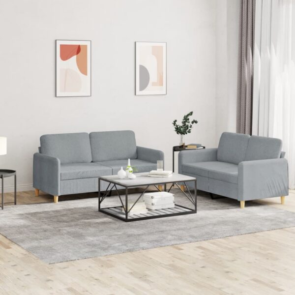 2 Piece Sofa Set with Cushions Light Grey Fabric