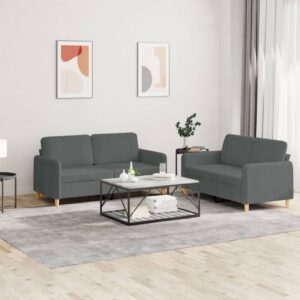 2 Piece Sofa Set with Cushions Dark Grey Fabric