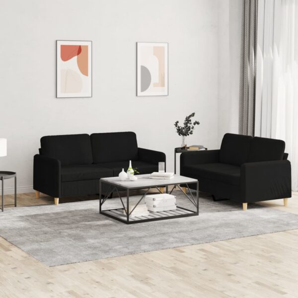 2 Piece Sofa Set with Cushions Black Fabric