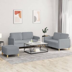 3 Piece Sofa Set with Cushions Light Grey Fabric