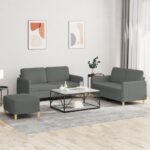 3 Piece Sofa Set with Cushions Dark Grey Fabric