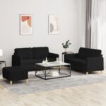 3 Piece Sofa Set with Cushions Black Fabric