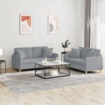 2 Piece Sofa Set with Pillows Light Grey Fabric