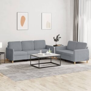 2 Piece Sofa Set with Cushions Light Grey Fabric